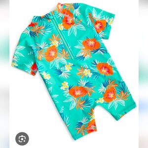 First Impressions Rash Guard 1 Piece Macy's 12 M Hawaiian Floral Swim Suit.Nwot